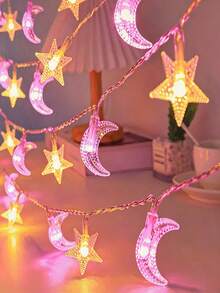 Star Moon LED String Lights Battery Powered, Warm Pink Dual Color, Fairy Lights For Bedroom Curtain Table Holiday Party Decor - Star and Moon Light String - View 4