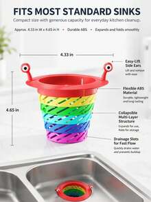 1/2/3pcs Rainbow Monster Kitchen Sink Strainer, Expandable Kitchen Sink Strainer Removable Fun Rainbow Drain Filter Basket, Universal Retractable Protectors Prevent Clogs Colorful Foldable Plastic Food Scrap Catcher Sink Stopper - Multicolor - View 6