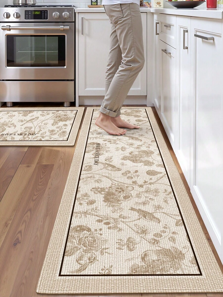 DAJIANG 1pc Vintage Floral Runner Rug, Kitchen Mat, Suitable For Bathroom, Kitchen, Outdoor, Hallway, Bedroom, Living Room, Machine Washable, Easy To Clean, Non-Slip Entryway Mat, Autumn Home Decor Rug Accessory
