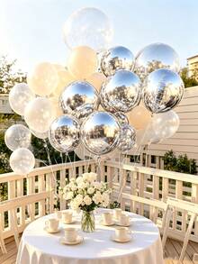20/10/5/2pcs Silver Inflatable Mirror Reflective 4D Aluminum Foil Balloon Set - Reusable Disco Balloons Suitable For Birthday Party Decor, Holidays, Weddings And Various Events - Multicolor - View 2