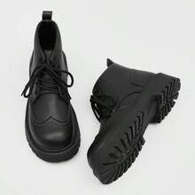 Men's High-Top Combat Boots, Non-Slip Thick Sole, Solid Color Stitching, Suitable For Outdoor Hiking, Casual Wear And Work - Black - View 3