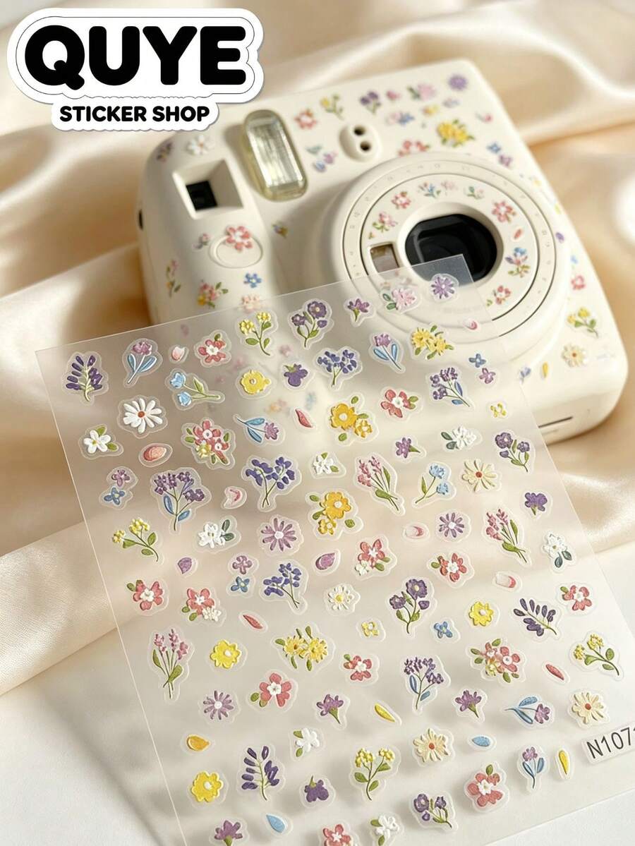 1 Set Nail Art Stickers, Simulated Fabric Embroidery Floral Design, Wildflower Pattern, Self-Adhesive, For Nail Decoration, Nail Art Accessories - Vintage Floral Embroidered Sticker - View 1