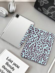 1件紅藍豹紋平板保護殼，適用於iPad Mini6/7/10.2/10.5/10.9(Air4-Air8)/Pro 11/10代/A16/Pro 11 2024機型，彩繪圖案平板套，全透明壓克力背殼，絲綢質感8折支架，自動休眠/喚醒，內置筆槽，不含筆，部分機型附相機框 - 彩色 - 查看 2