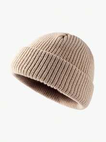 1pc Solid Color Casual Knit Fabric Beanie Hat Autumn Winter Essential Skull Cap Warm Unisex Couple Gift - A - View 10