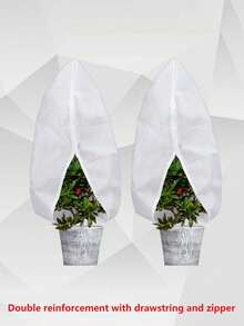 1pc Large White Plastic Plant Cover, Plant Insulation Cover With Zipper And Drawstring - Fruit Trees, Shrubs, Potted Plants Frost Protection Bag, Reusable Winter Plant Jacket, Winter Plant Care | Drawstring Closure Cover, Wind And Rain Protection Cover, Plant Protection Cover, Also Anti-Insect And Anti-Bird - [Zipper/Drawstring Lock Style] - View 3