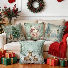 4pcs/1pc Icy Forest Animal Christmas Pattern Pillowcase Without Insert, Single Sided Printed Pillowcase, Suitable For Living Room Bedroom Home Decor, All Season Pillowcase - Multicolor - View 8