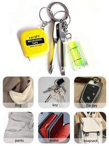 5pcs Men's Screwdriver Keychain, Tape Measure Keychain, Mini DIY Repair Tool Set, Car Key Accessory, Spirit Level Tool,Bag/Backpack Charm,Gifts - Multicolor - View 9