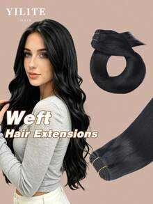 YILITE 22 Inch 100g Jet Black Color #1 Human Hair Weft Sew In Hair Extensions Real Human Hair Hand Tied Hair Extensions Thick Add Volume - S1 - View 1