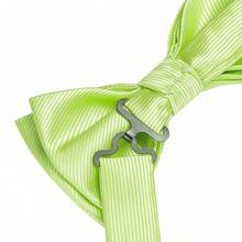 5件組男士簡約純色青檸色領結口袋巾袖扣戒指胸花套組，袖扣花色隨機，適用婚禮商務派對 - 青檸色 - 查看 3