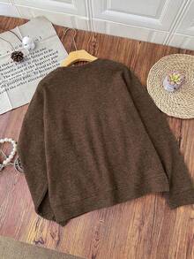 Women's Plus Size Sweater, Fox Pattern, Comfortable Autumn/Winter Women's Clothing, Long Sleeve Crew Neck - Brown - View 3