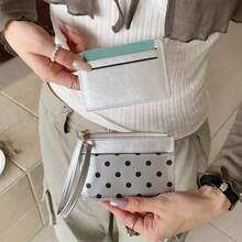 Ví đựng thẻ da bóng họa tiết chấm bi ~ Ví mini nhiều ngăn, màu trơn phong cách hoạt hình dễ thương, ví đựng tiền xu cao cấp - Nhiều màu - Xem 6