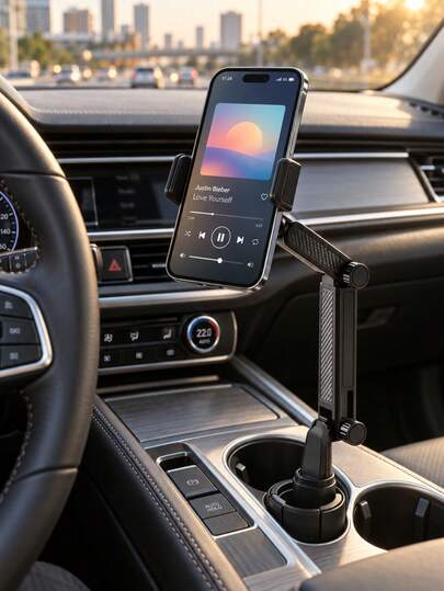 Support de porte-gobelet de voiture pour téléphone & tablette 2-en-1 , Navigation double appareil , Réglable multi-angle, basculement d'écran horizontal & vertical, convient pour 4–12 pouces