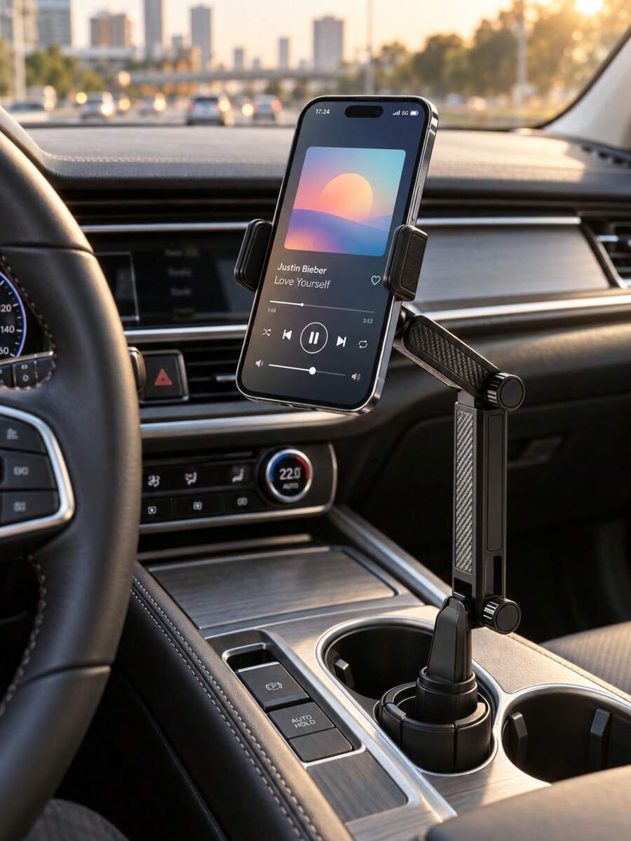 Car Cup Holder Phone & Tablet 2-In-1 Mount | Dual Device Navigation | Multi-Angle Adjustable, Horizontal & Vertical Screen Switching, Fits 4–12 Inches - A - View 1