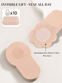 10Pcs Women's Self-Adhesive Invisible Breast Lift Tape, Push-Up Nipple Covers & Bra Pads For Large Bust And Plus Sizes, Soft Reusable Strapless Design - Apricot - View 13