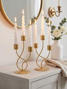 3-Arm Metal Candelabra Candle Holder, Wedding Candle Stand, Candlelight Dinner, Party Dinner, Home Dining Table Decor, Table Centerpiece, Birthday Party, Wedding Dining, Home Decor, Gift Candelabra - Elegant Style - View 2