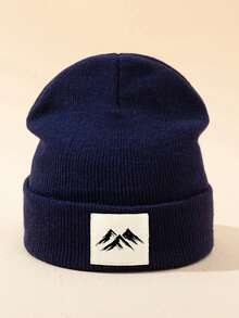 MAKEFGE 1pc Unisex Outdoor Casual Mountain Pattern Printed Fabric Label Autumn Winter Spring Warm Minimalist Fashion Soft Comfortable Beanie Knit Hat Suitable For Daily Wear - Mountain Pattern - View 21