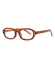 1 Pair Men's Leopard Print Oval Retro Personalized Commute Outfit Fashion Triangle Rivet Decor Non-Prescription Glasses Glasses - Leopard Print Frame - View 3
