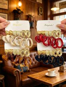 Betykuku 6/24pcs European & American Fashion Colorful Resin Metal Gold Stud Earrings Set - White - View 3