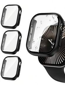 3件組 3合1 鋼化玻璃螢幕保護膜保護殼，適用於 49mm/46mm/42mm/45mm/44mm/41mm/40mm，超薄全包覆防刮硬 PC 高清保護殼，相容 Series 12/11/10/9/8/SE2/7/6/SE/5/4/3/2/1 - 黑+黑+黑 - 查看 21