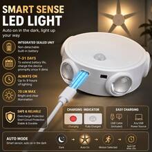 Motion Sensor Star Projection Night Light, Magnetic Cordless LED Lamp, 6 RGB Dimmable Touch Control, USB-C Rechargeable, For Bedroom Closet Hallway Stair Wall Decor - 10*10cm - View 3
