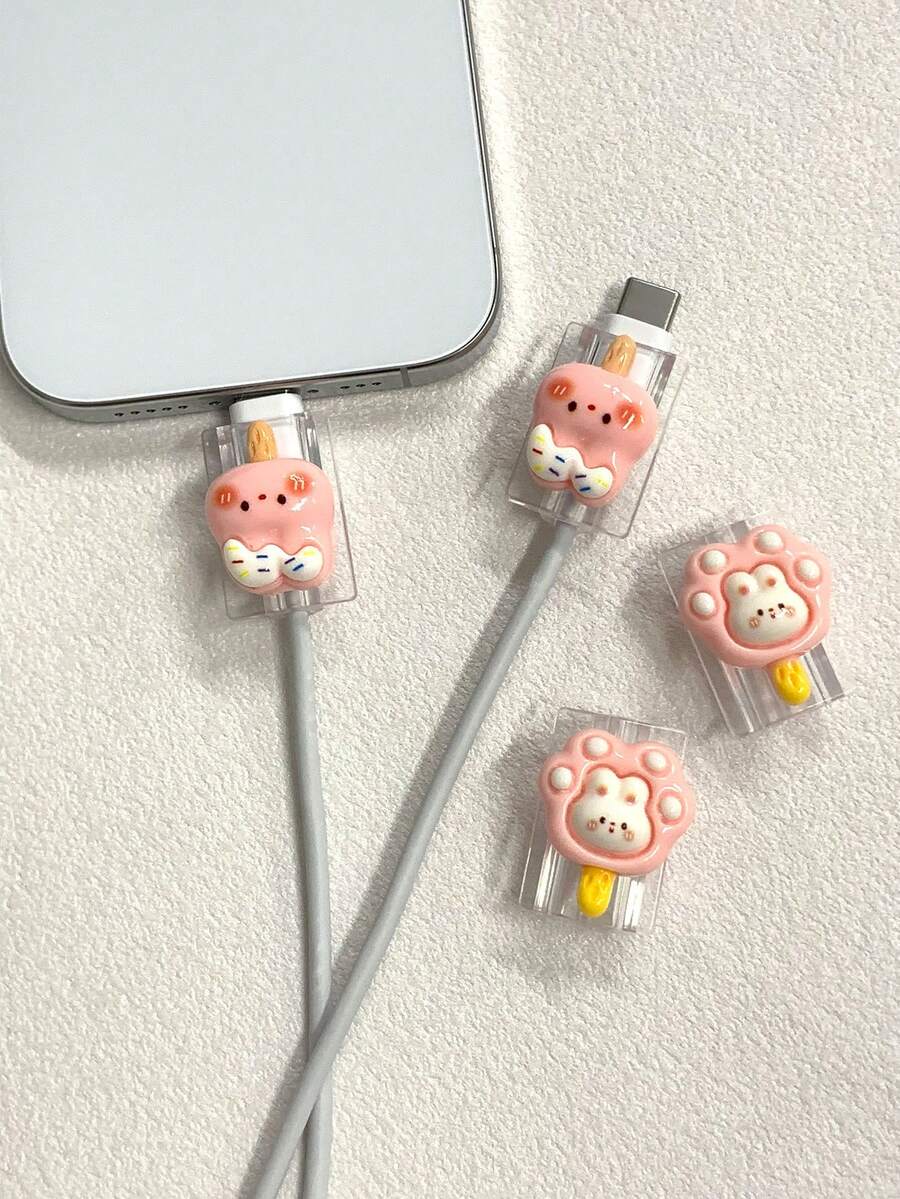 2pcs Cat Paw Pattern Cable Protector Sleeve, Compatible With Apple Phone Accessories Data Cable Protector - Durable, Anti-Cracking, Elegant Design - Multicolor - View 1