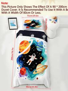 2/3件組可愛水彩太空太空人星系行星印花兒童床上用品套裝，柔軟被套與枕套，適合男孩（單人/雙人/加大/特大尺寸） - 彩色 - 查看 14