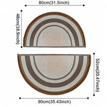 Brown Color Block Semi Circle Door Mat With Tassels, Linen Soft Non Slip Washable Foldable Bathroom Entrance Balcony Rug, Fall Winter Home Decor, Pet Friendly, 80cm 90cm - Coffee Brown - View 7