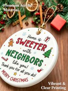 Christmas Acrylic Hanging Ornament, Round Neighbor Thank You Letter Printed Tree Decor, Holiday Pendant Decoration, Suitable For Christmas Tree, Door, Fence Decoration, Warm Neighbor Gift, Create Relaxed Holiday Atmosphere - Multicolor - View 8