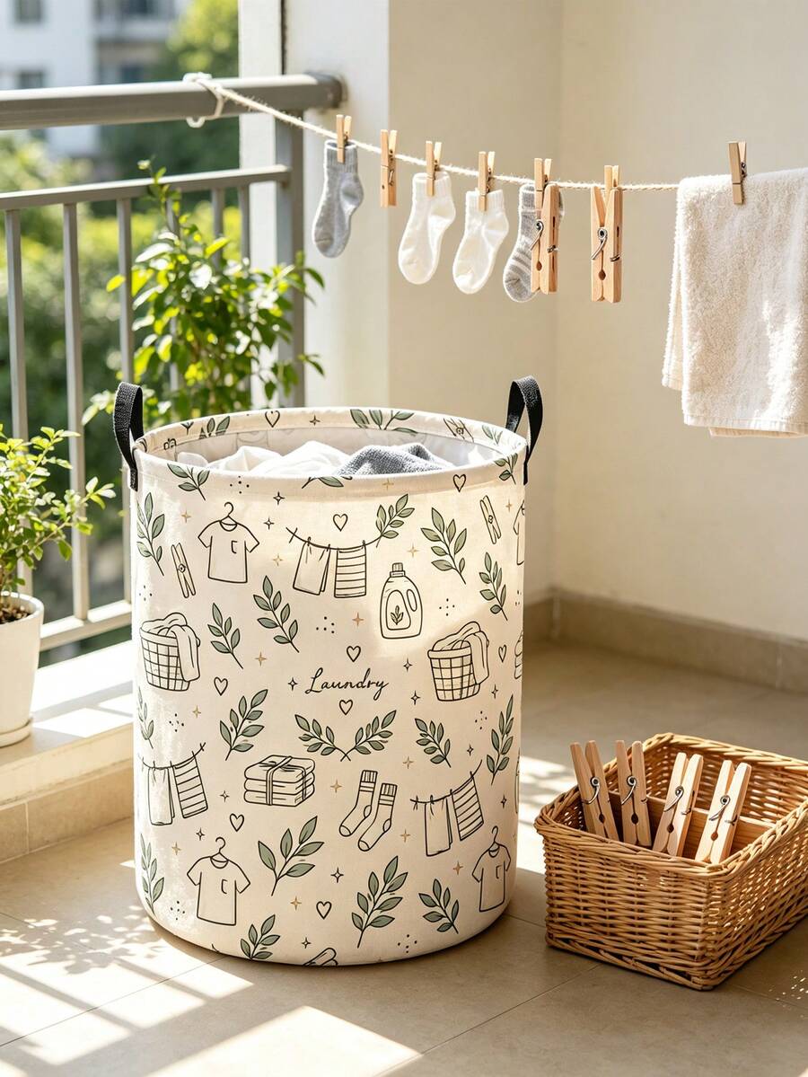 Dirty Laundry Basket, Laundry Themed Printing Pattern Laundry Hamper, Storage Basket Large Capacity Soft Handle, Dirty Clothes Storage Basket Foldable, Suitable For Bedroom Laundry Room Home Sundries Storage, Laundry Baskets - Multicolor - View 1