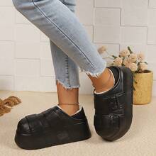 Sandal EVA Tahan Air Bertekstur, Gesper Ganda, Sol Tebal, Lapisan Termal, Tumit Tertutup, Wanita, Penggunaan Ganda Dalam dan Luar Ruangan - Hitam - View 6