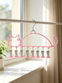1PC/5PCSCute Cat Shaped Clothes Hanger With Multi Clips, Non-Mark Sock Drying Rack, Household Laundry Hanging Holder For Socks, Underwear & Small Garments, Multi-Color Optional, Portable Laundry Organizer For Balcony Clothes Drying - Multiple Colors and Styles - View 14