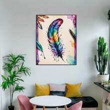 Paint By Numbers Kits For Adults Beginners Colorful Feather Canvas Wall Decor DIY Oil Painting Kit Easy Acrylic Crafts Home Wall Art Framed Frameless 16x20 Inch Abstract Rainbow Feather Splatter Art Decor - A - View 3