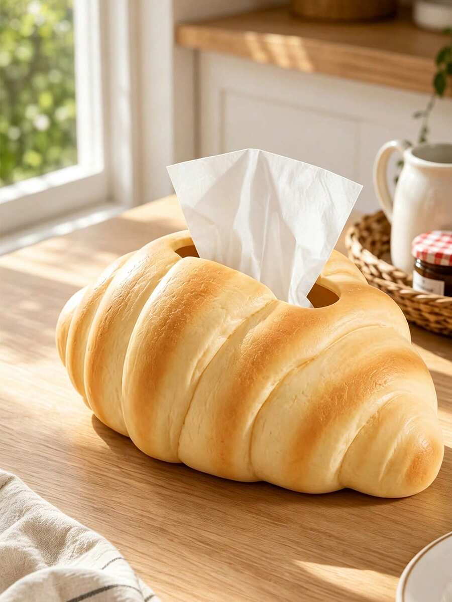 Realistic Bread-Shaped Tissue Box Holder, Creative Croissant Or Toast Bread Design, Decorative Desktop Tissue Dispenser, Suitable For Living Room, Bedroom, Kitchen, Office, Cafe And Bakery, Cute Food-Themed Desktop Home Decor, Housewarming Gift - Multicolor - View 1