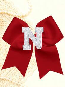1pc Personalized A-Z Letter Bow Hair Clips For Little Girls, Red Ribbon Bow With Pearl Rhinestone Initial, Cute Daily Hairstyle Decorations - Red - View 37