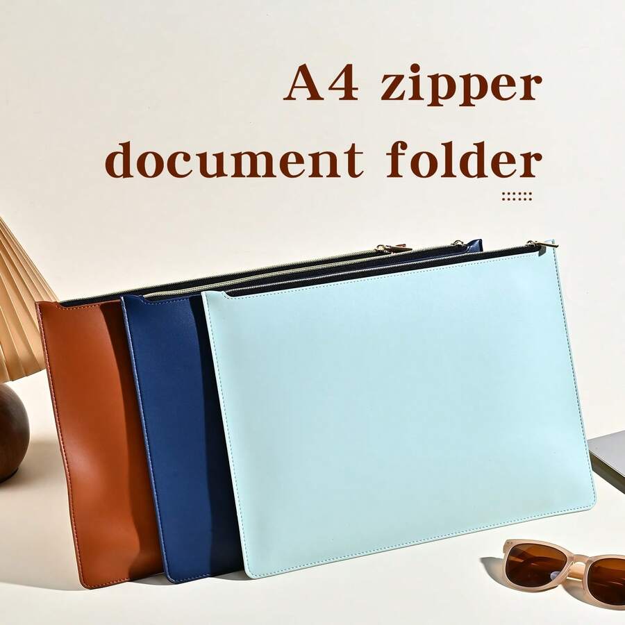 Thickened PVC A4 Document Bag Zipper Business File Folder Waterproof Paper Storage Pouch For Office School Supplies - Single Piece - View 1