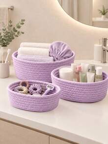 1pc/3pcs Multi-Size Storage Baskets, Luxury Minimalist Desktop Organizer, Clutter Sorting Baskets, Stackable, Dirt-Resistant And Wear-Resistant, Suitable For Storing Cosmetics, Snacks, Underwear - Mauve Purple - View 1