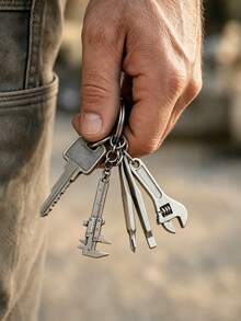 5pcs Simulation Screwdriver Keychain,Mini Wrench Keychain,Portable Multi Tool,Slotted Screwdriver,Key Ring Hook,Car Keychain, Bag Charm, Men's Gift - Multicolor - View 4