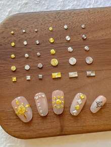 30pcs Nail Art Studs, Spiral Flower Round Square Rectangular Rivet Decorations, Minimalist Versatile All-Match Accessories - Multicolor - View 7