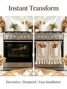 1pc Farmhouse Style Oven Skirt Curtain, Elegant Striped Pattern With Storage Pocket Design, Bottom Ruffle Trim, Tie-Top Linen Coffee Curtain Valance, Suitable For Kitchen Bathroom Window Privacy Cover And Closet - Light Brown - View 9