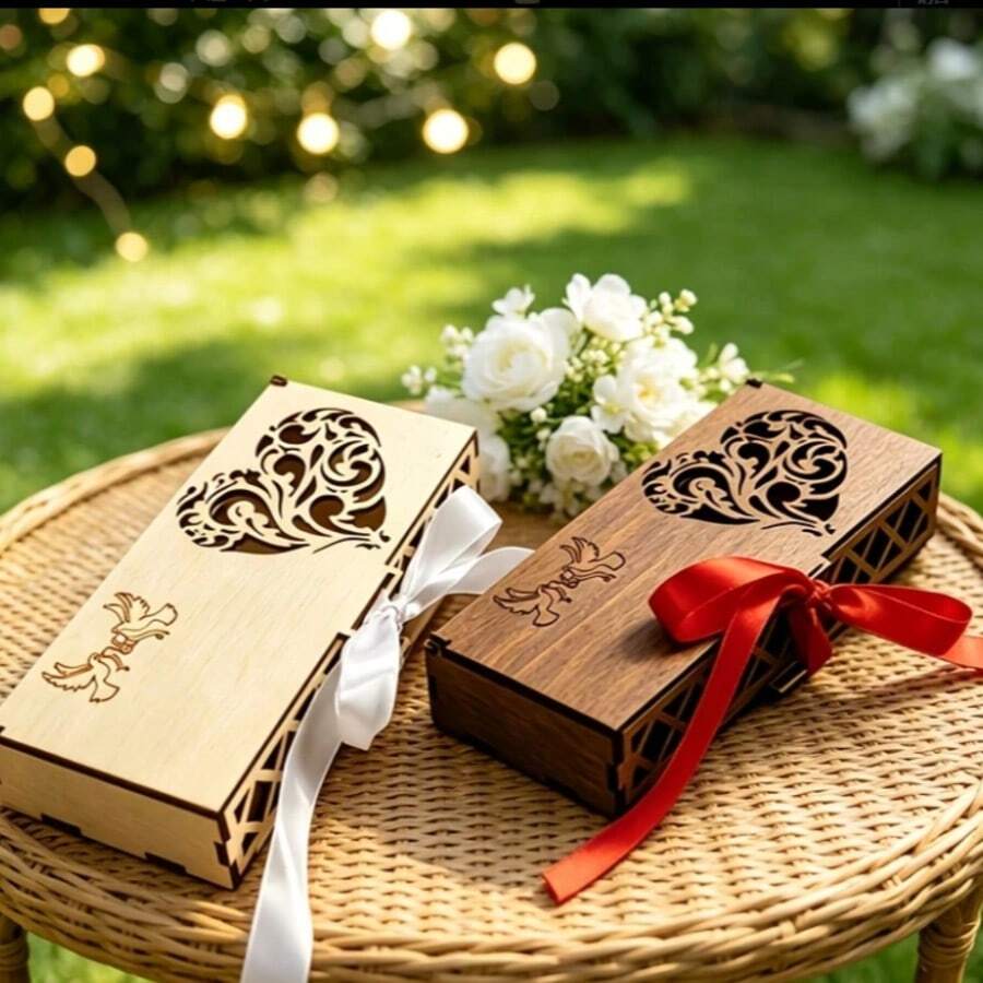 صندوق خشبي مخصص للزفاف، يمكن استخدامه كصندوق نقود، حامل بطاقات، هدية للزوجين، هدية زفاف، هدية للعريس والعروس، حامل أظرف - متعدد الألوان - مشاهدة 1