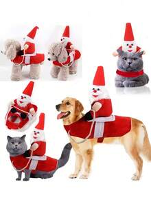 1pc/Set Big Dog Clothes, Cat Pet Supplies, Horseback Riding Costumes, Santa Claus Dog Clothes, Funny Cats, Halloween Transformation Costumes - Multicolor - View 1