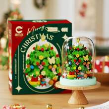 300pcs+ Christmas Building Blocks Set, Santa Claus & Christmas Tree Mini Assembly Kit With Display Case, Holiday Decoration, Cute Desktop Ornament, DIY Assembly Toy, Suitable For Family Birthday & Christmas Gift - Multicolor - View 11