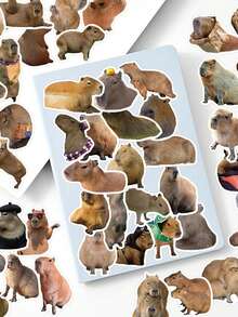 50pcs Capybara Stickers Decorative Decals For Planner Diary Scrapbook Journal Phone Case Guitar Luggage Skateboard Water Cup Envelope Greeting Card Seal - Multicolor - View 5
