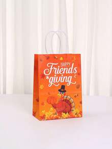 1pc/6pcs/12pcs Thanksgiving Gift Paper Bags, Friendsgiving Party Favor Bags, Autumn Pumpkin Turkey Print Handle Gift Bags For Holiday Party, Gift Wrapping - Thanksgiving Tote Bag - View 6