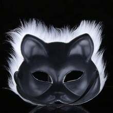 1pc Halloween Funny Plush Hard Fox Mask, Black And White Color Matching, Unisex, Suitable For Festival Party, Stage Performance, Cosplay - Black and White - View 2