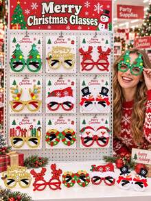 10/5pcs Christmas Glasses Party Decoration, Party Decoration, Fun Costume Glasses, Winter Party Photo Props, Party Atmosphere Accessories - Multicolor - View 1