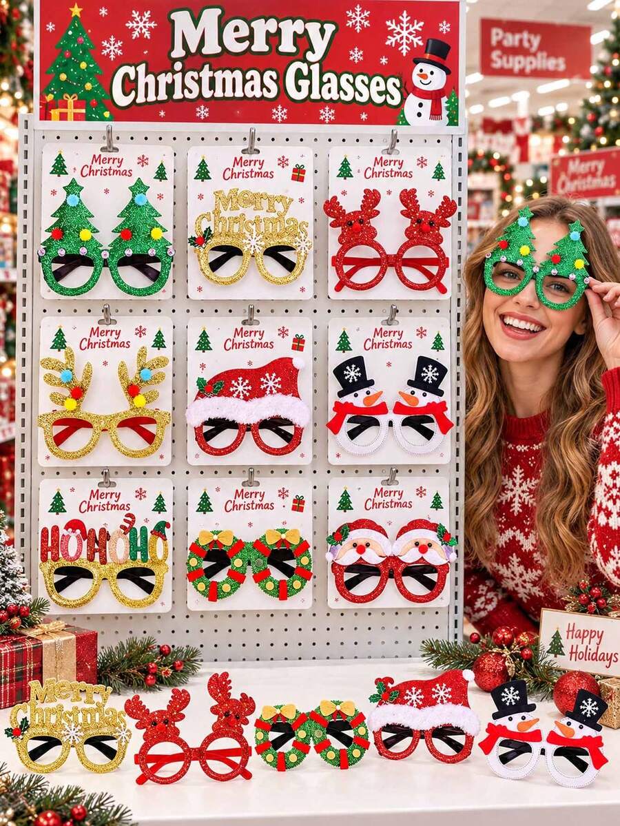 10/5pcs Christmas Glasses Party Decoration, Party Decoration, Fun Costume Glasses, Winter Party Photo Props, Party Atmosphere Accessories - Multicolor - View 1