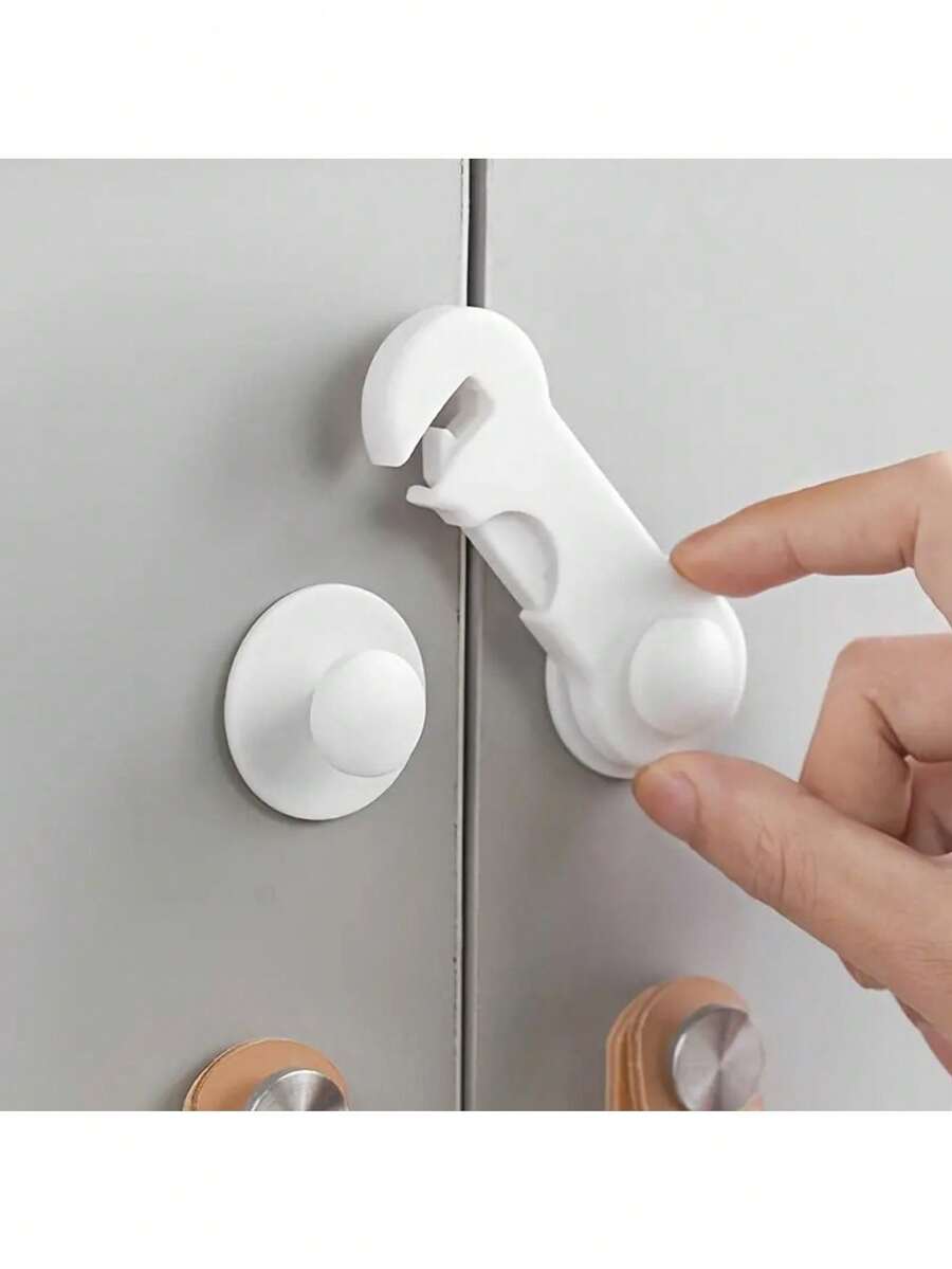 10pcs Heavy Duty White Plastic Safety Lock Set - Easy Tool-Free Adhesive Installation With Strong Grip, Suitable For Refrigerators, Cabinets, Pantries And Kitchen Appliances | Safety Door And Cabinet Locks For Home And Kitchen Safety - Pet And Family Safety