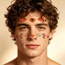 10pcs Pet Animal Face Temporary Tattoo Stickers, Cat Dog Mouse Tiger Rabbit Multi-Pattern Face Sticker Design, Suitable For Halloween & Christmas Face Painting, Party Supplies Gift, Birthday Game Facial Tattoos, Gift Bag Fillers - Multicolor - View 3