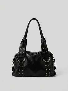 Women's Vintage Punk Style Rivet Shoulder Bag, Large Capacity Faux Leather Tote, Cool Avant-Garde Street Style, Suitable For Commuting, Concerts And Parties - Multicolor - View 10